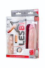 Телесный поясной страпон с вагинальной пробкой - 17 см. (Цвет: телесный с черным)