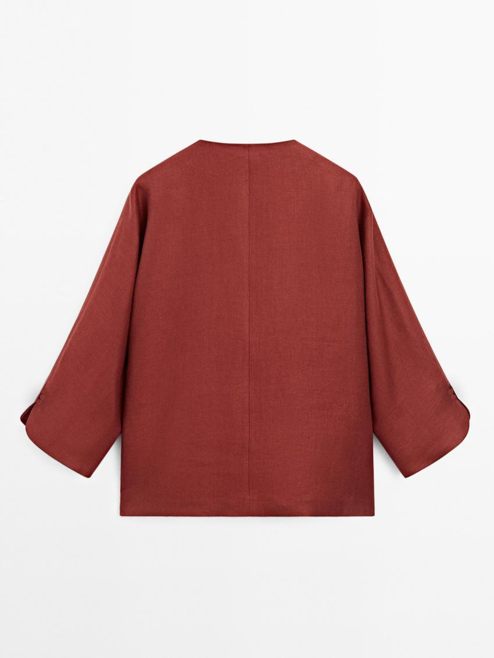 Massimo Dutti Блузка из 100% льна с V-образным вырезом, малиновый