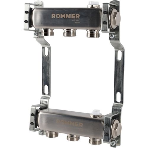 Коллектор Rommer 1"x3/4" на 3 контура для радиаторной разводки (нерж. сталь) RMS-4401-000003