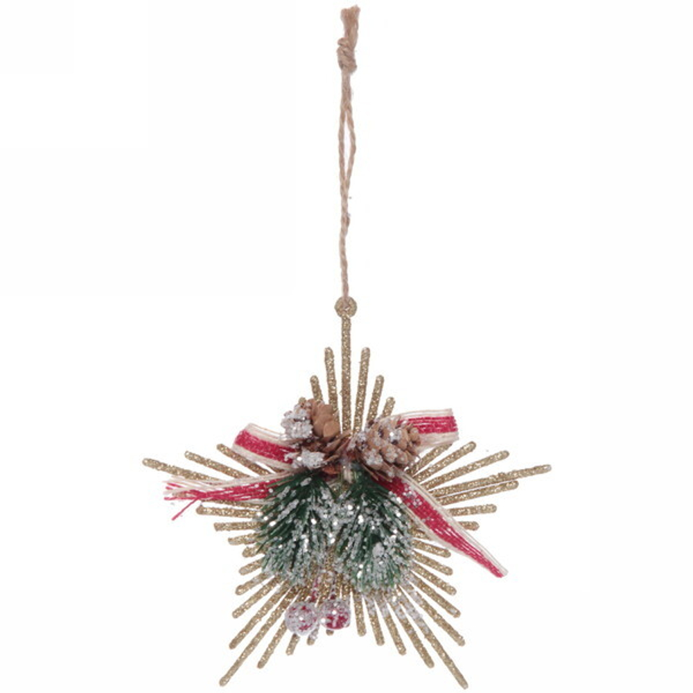 Подвеска елочная БЛЕСК «Снежинка лучистая» 13*14 см, Золото