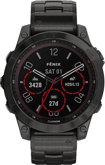 Умные часы Garmin Fenix 7 Sapphire Solar титановый угольно-серый DLC с угольно-серым титановым DLC браслетом