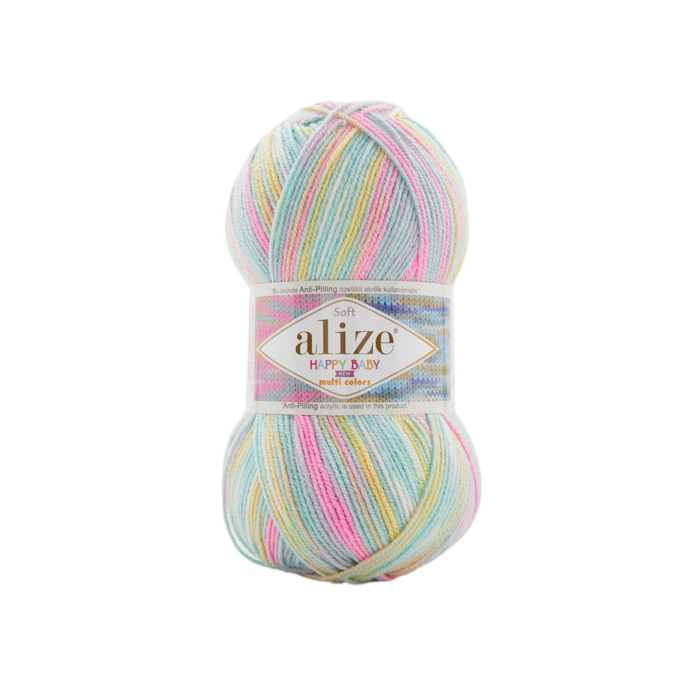 Хеппи беби НЬЮ мультиколор (Happy baby NEW-multi color) пряжа Alize 10%бамбук 90%акрил 5х100г/320м 52992 св.бирюзовый-розовый-жёлтый-серый-белый