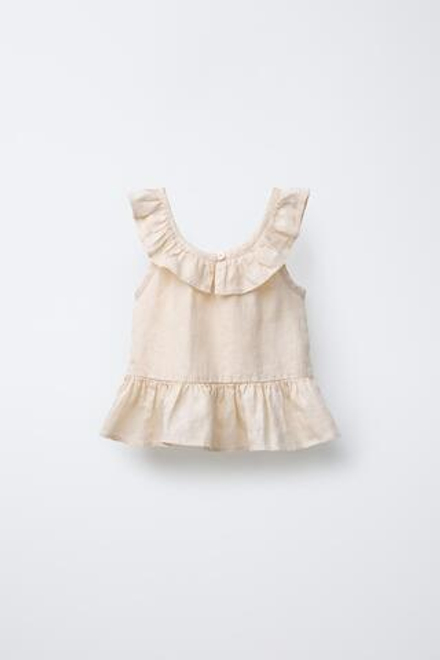ZARA БЛУЗА ИЗ 100% ЛЬНА С ВОЛАНАМИ, ЭКРЮ