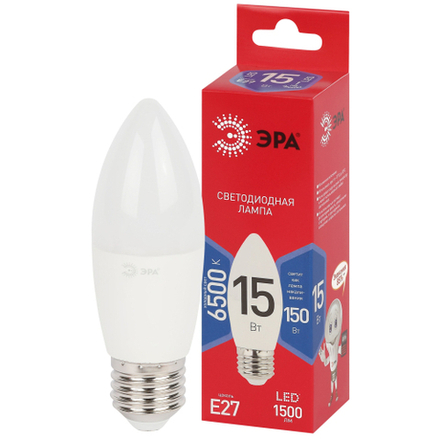 Лампа светодиодная ЭРА RED LINE LED B35-15W-865-E27 R 15Вт свеча холодный дневной свет Е27