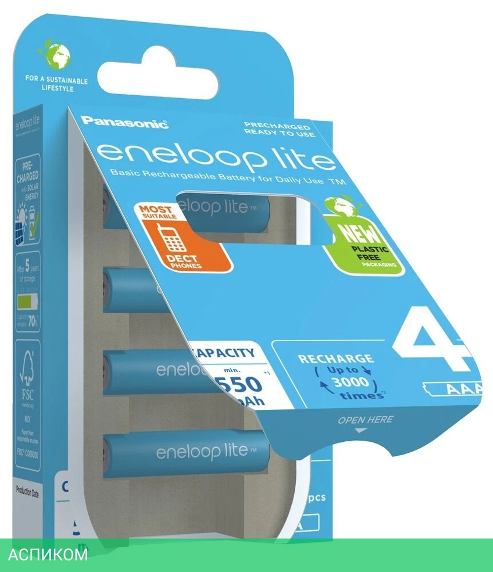 Аккумулятор Panasonic Eneloop Lite AAA 550mAh BL4 (BK-4LCCE/4CP)