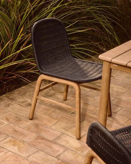 Уличный стул Alipa из массива акации и веревки темно-серого цвета