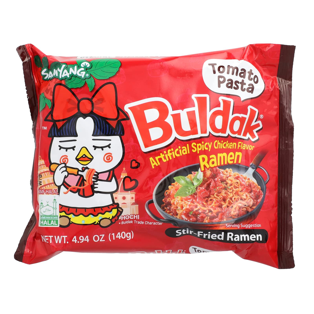 Buldak, Buldak®, жареный рамен, пряная курица, томатная паста, 5 пакетиков по 140 г (4,94 унции)