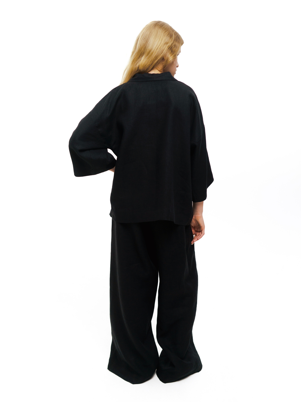 Linen palazzo pants & pajama-style shirt