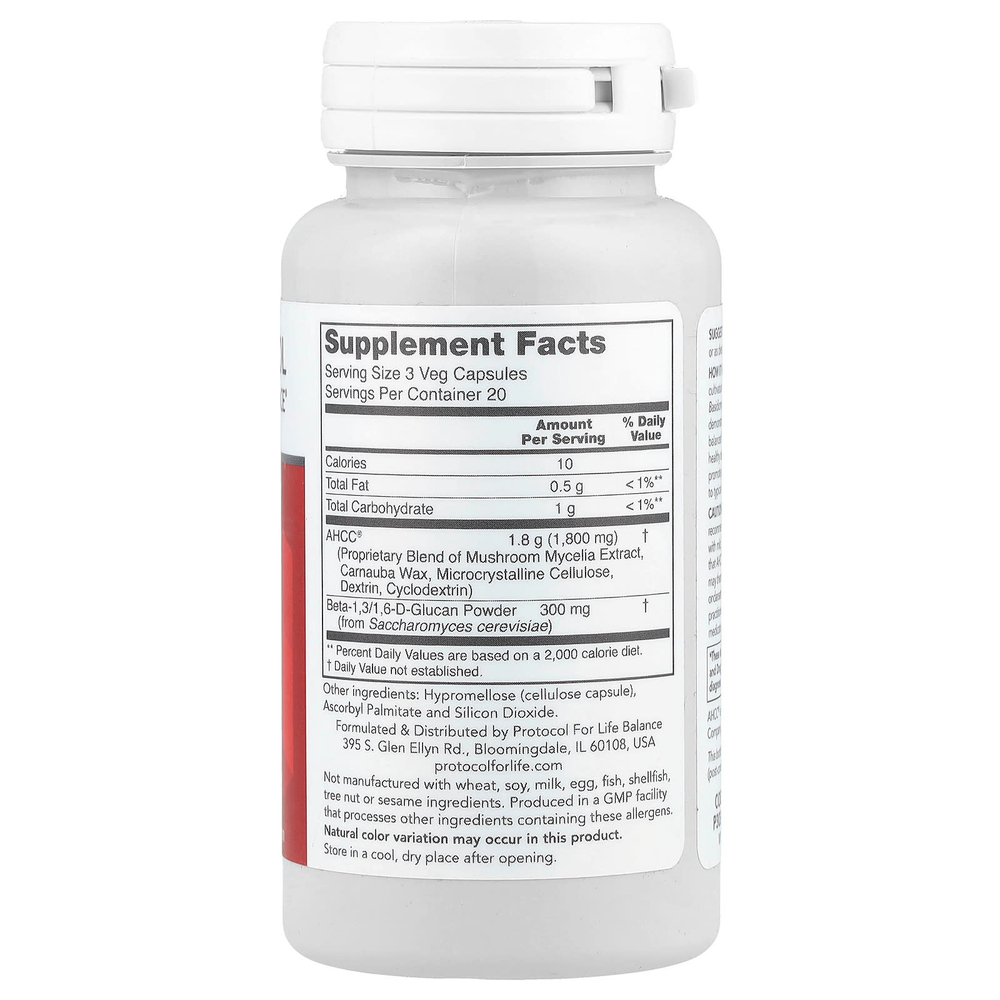 Protocol for Life Balance, AHCC® Plus Beta-Glucan, 60 растительных капсул
