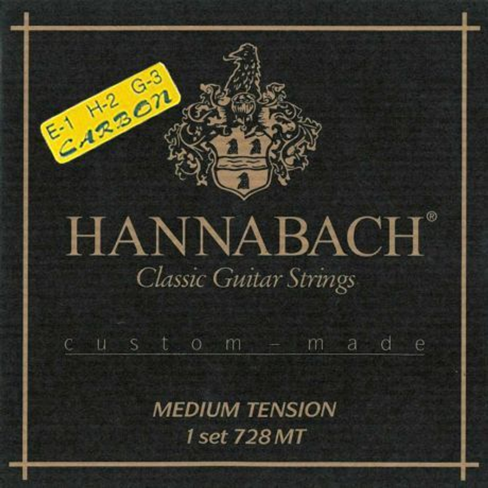 Hannabach 728MTC CARBON Custom Made Комплект струн для классической гитары, карбон/посеребренные, среднее натяжение.