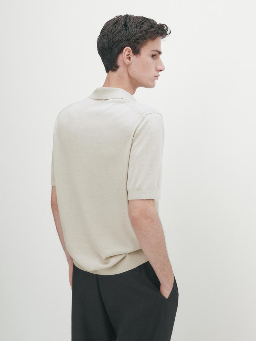 Massimo Dutti Футболка-поло из смесового трикотажа, бежевый