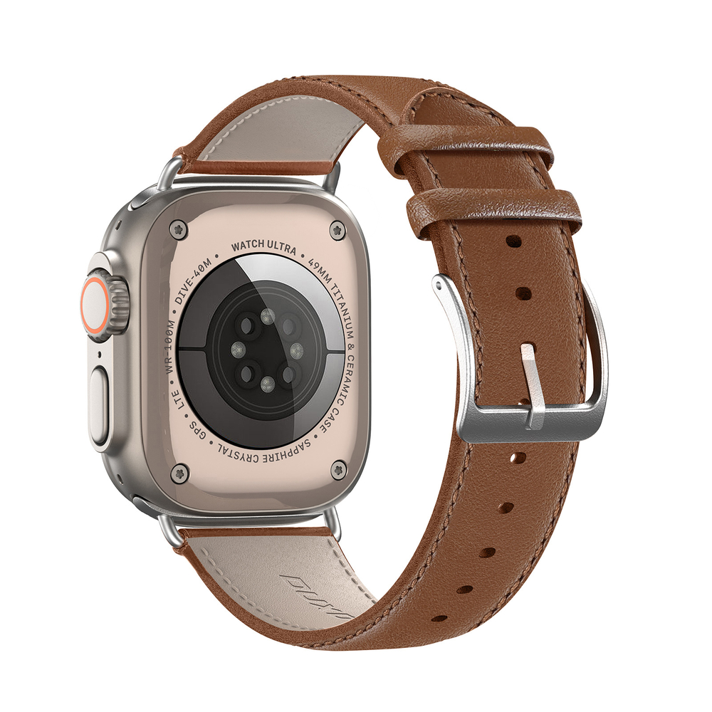 Ремешок из кожи коричневого цвета от Dux Ducis для смарт часов Apple Watch 42, 44, 45, 46, 49мм, серия YS Series