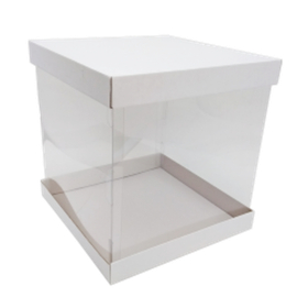 Коробка для торта Премиум прозрачная белая 30х30х28