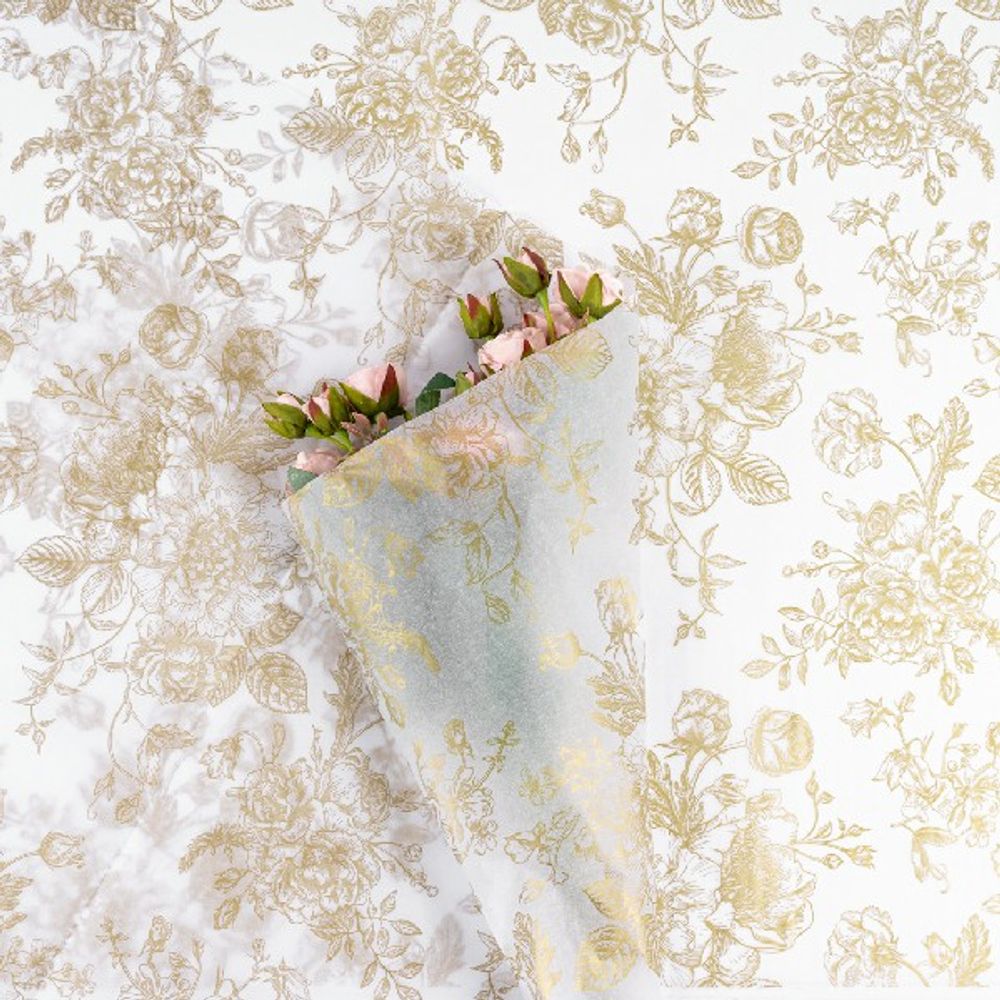 Бумага тишью "Винтажная роза" 50*70см Золото (20л)