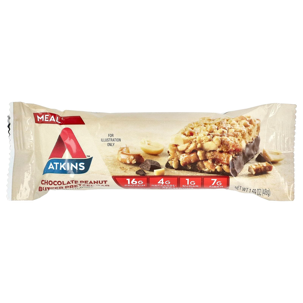 Atkins, шоколадный батончик с арахисовым маслом со вкусом претцелей, 5 батончиков, весом 48 г (1,69 унции) каждый