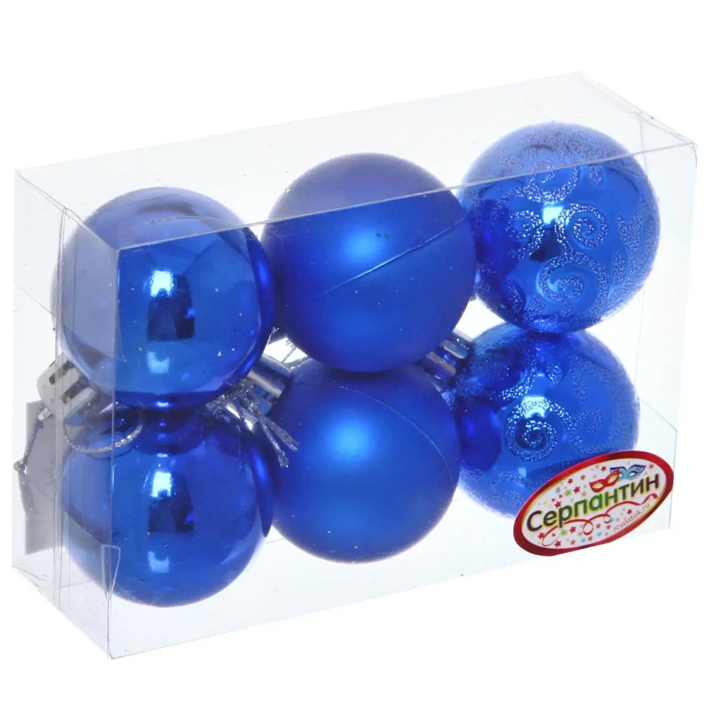 Новогодние шары 4 см (набор 6 шт) «Микс фактур», синий