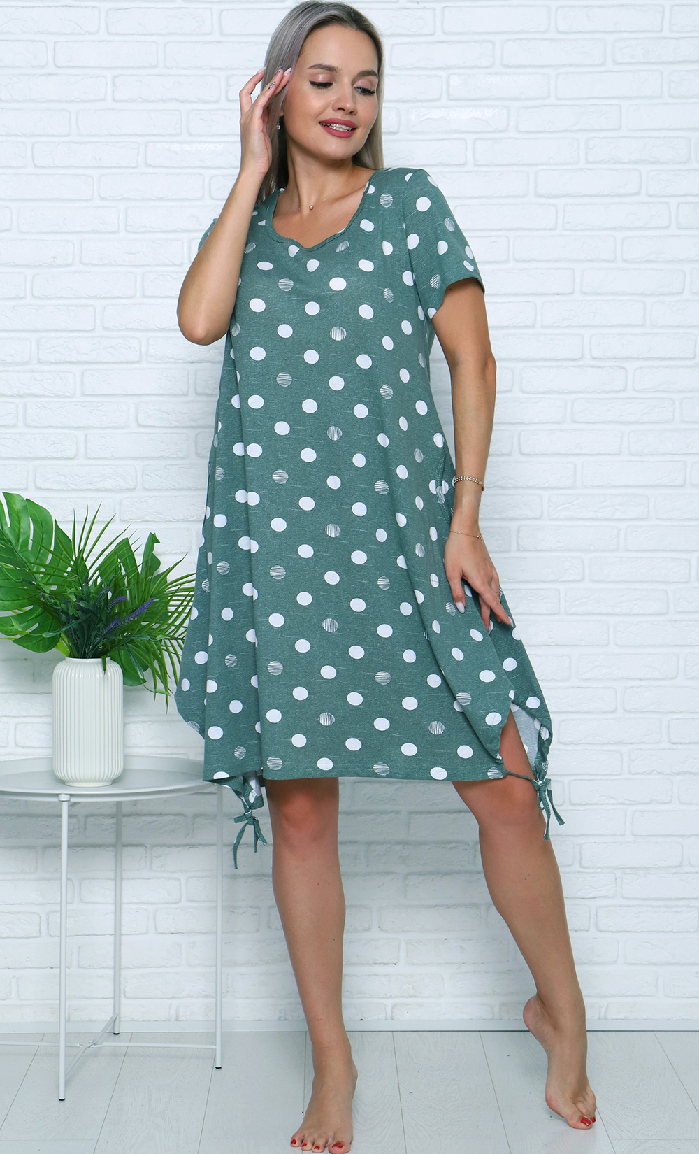 [m]Туника в горох 605/2023 зелёная