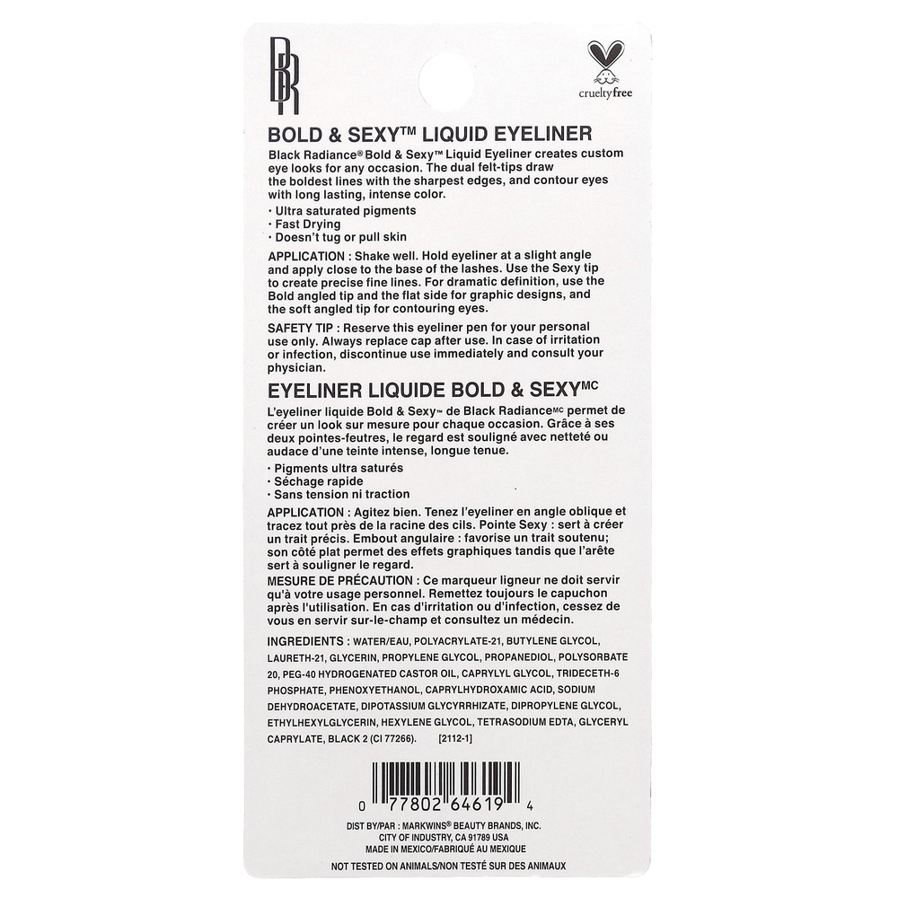 Black Radiance, жидкая подводка для глаз Bold & Sexy, CA6426, черный, 2,2 мл (0,07 жидк. унции)