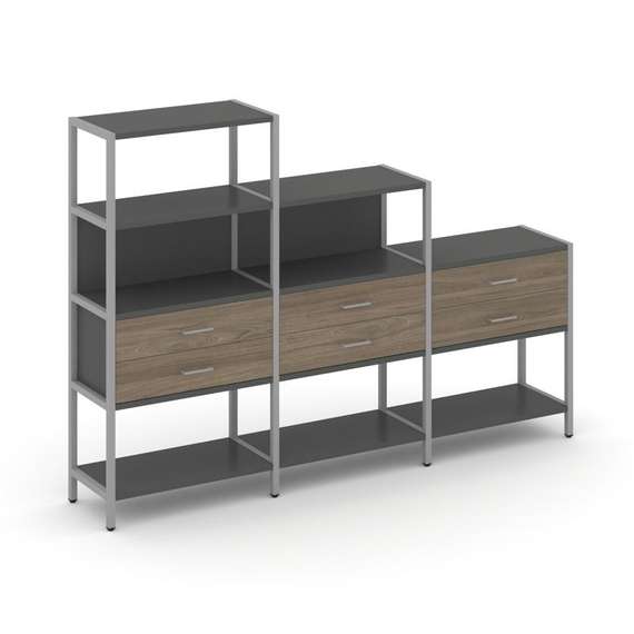 Shelf System Трехсекционный стеллаж четырех/трех/двухярусный с ящиками SN.STM-431 Антрацит/Вяз Благо