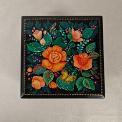 Шкатулка с росписью Палех "Розы"