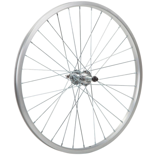 Колесо 26 заднее-двойное под трещетку и гайку,двойной обод,серебро