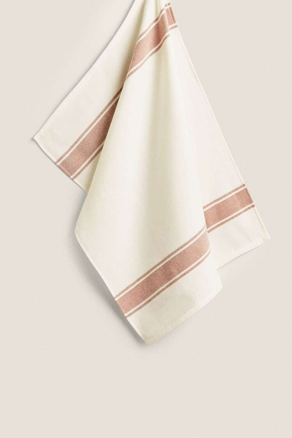 ZARA HOME ПОЛОСАТОЕ КУХОННОЕ ПОЛОТЕНЦЕ ИЗ ХЛОПЧАТОБУМАЖНОЙ ТКАНИ, ЧЕРЕПИЧНЫЙ