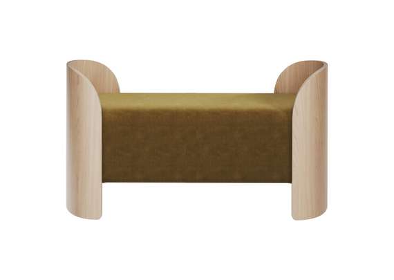 Банкетка Lagom 2 120 см (янтарный FiberGuard, натуральный дуб)