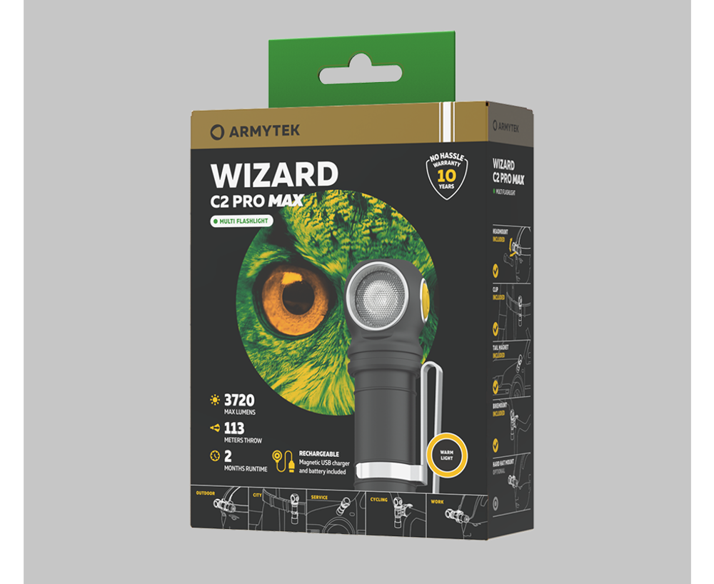 Фонарь налобный  Armytek Wizard C2 Pro Max Magnet USB, XHP70.2, теплый свет (Warm), 3720 лм, ABM-01, 1x21700 (в комплекте)
