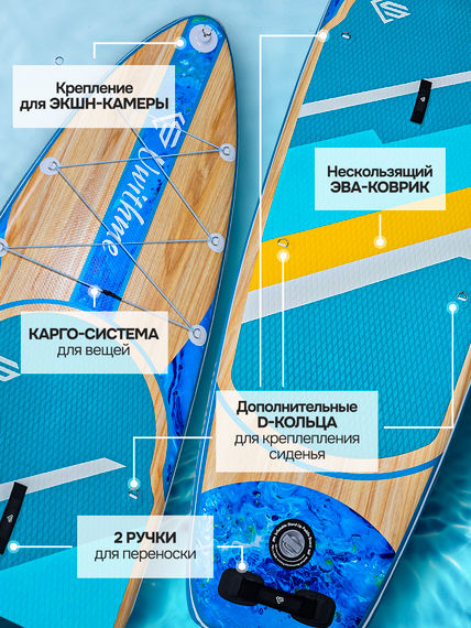 Сапборд широкий надувной Uwithme Wood Blue 350x89x15 см