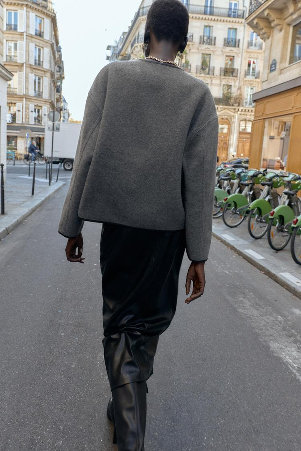 ZARA ДВУСТОРОННЯЯ КУРТКА С ОТДЕЛКОЙ ИЗ ИСКУССТВЕННОЙ КОЖИ, СЕРЫЙ