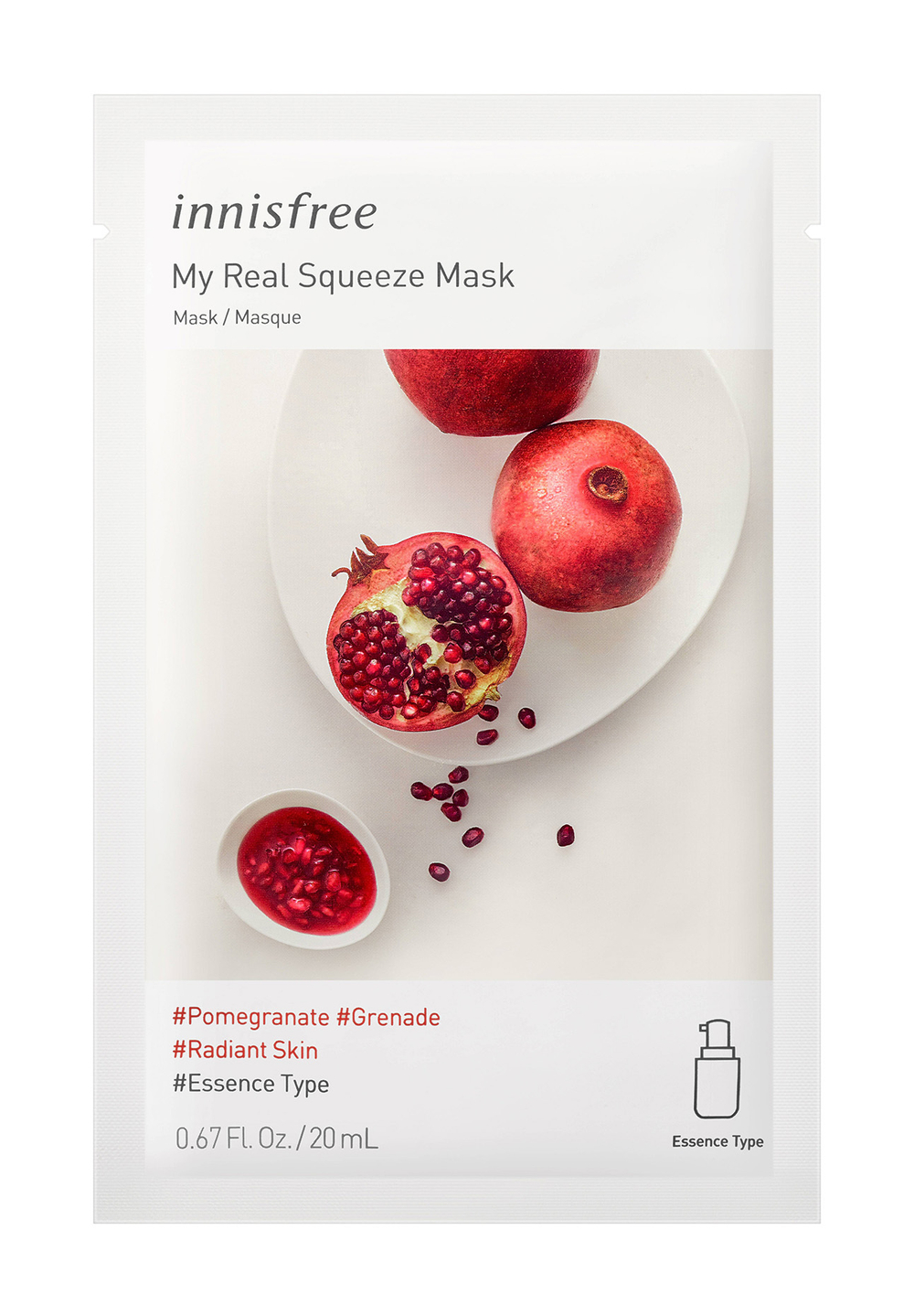 Маска для лица Innisfree My Real Squeeze Mask EX Pomegranate тканевая на основе эссенции Граната 20 мл