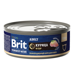 Brit Premium By Nature консервы для кошек с курицей и сыром 100 г (банка)