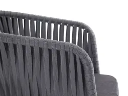 "Бордо" стул плетеный из роупа, каркас алюминий белый шагрень, роуп серый 15мм, ткань серая