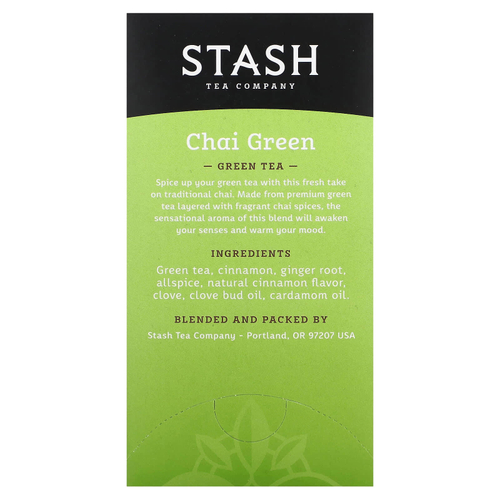 Stash Tea, Green Tea, Chai Green, 20 чайных пакетиков, 38 г (1,3 унции)
