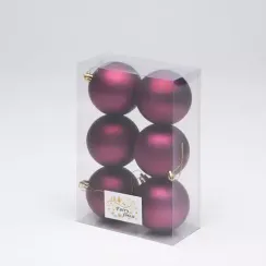 Набор пластиковых шаров Анет 80 мм., бордо матовый, 6 шт., ЕлкиТорг (150308)