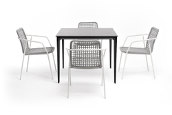"Малага" обеденная группа на 4 персоны со стульями "Тунис", каркас белый, роуп светло-серый