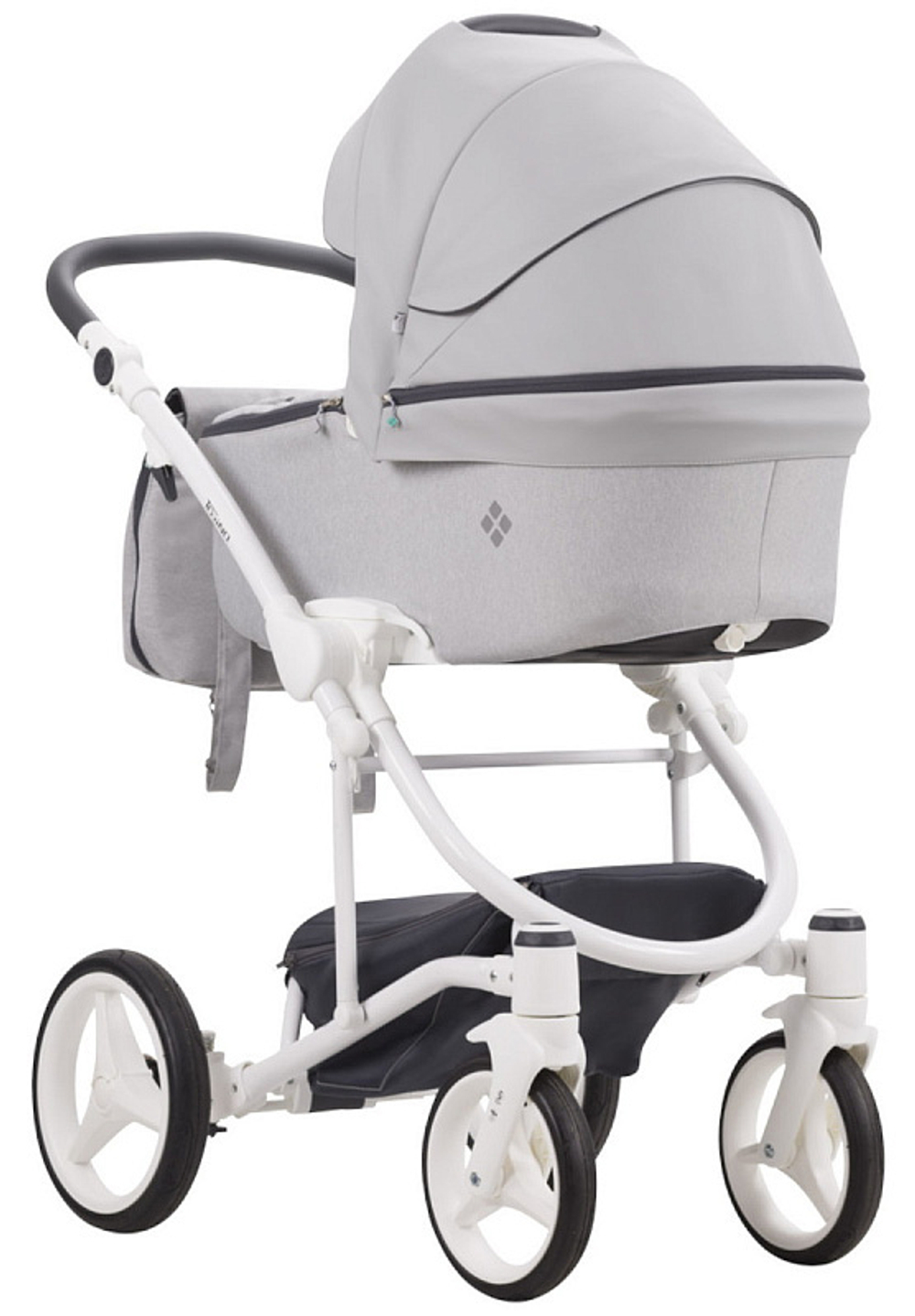 Детская коляска Bebetto Torino 3 в 1 с автокреслом Avionaut Cosmo 05 св.серый+св.серая кожа белая рама