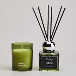 НАБОР АРОМАТИЧЕСКИЙ "LUXURY" СВЕЧА В СТАКАНЕ 6*7,5 СМ И ДИФФУЗОР 70 МЛ CYPRESS&GRAPEVINE