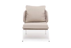 "Милан" кресло плетеное из роупа, каркас алюминий белый муар, роуп бежевый круглый, ткань бежевая 035