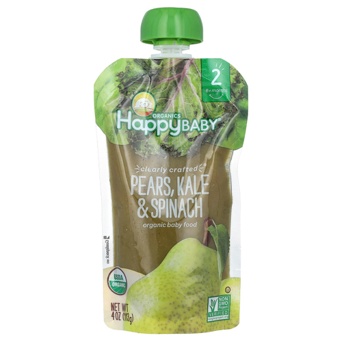 Happy Family Organics, Happy Baby®, органическое детское питание, для детей от 6 месяцев, груши, кудрявая капуста и шпинат, 113 г (4 унции)