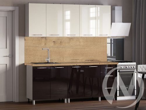 Кухня Нора 2.0м (корпус белый/ваниль; горький шоколад) 38мм дуб бунратти