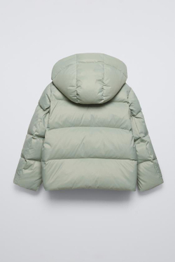 ZARA ПУХОВИК С НАПОЛНИТЕЛЕМ ИЗ ПЕРА И ПУХА, ЦВЕТ МОРСКОЙ ВОЛНЫ