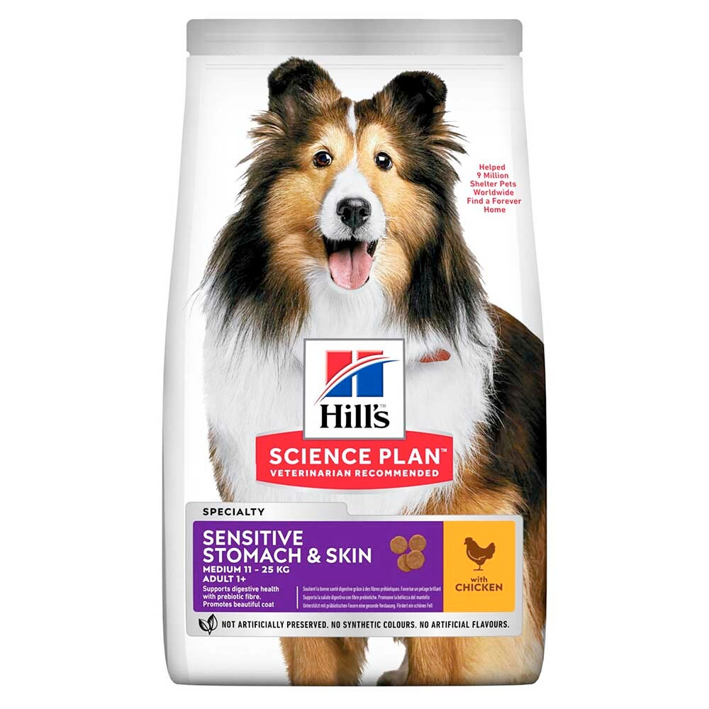 Hill's Adult Sensitive Stomach & Skin - корм для собак с чувствительным пищеварением и кожей (курица)