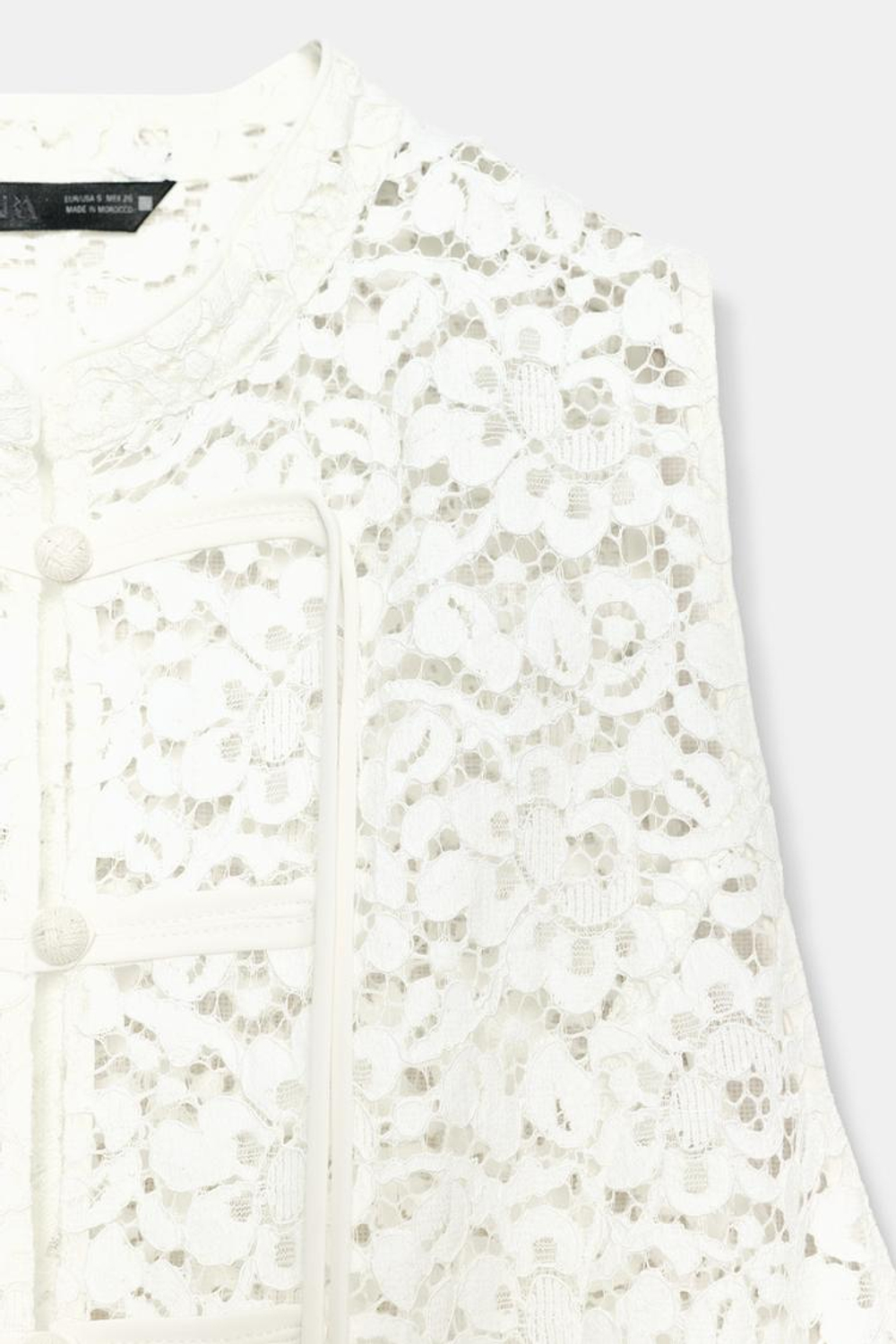ZARA ДВУБОРТНАЯ КУРТКА С КРУЖЕВОМ, БЕЛЫЙ