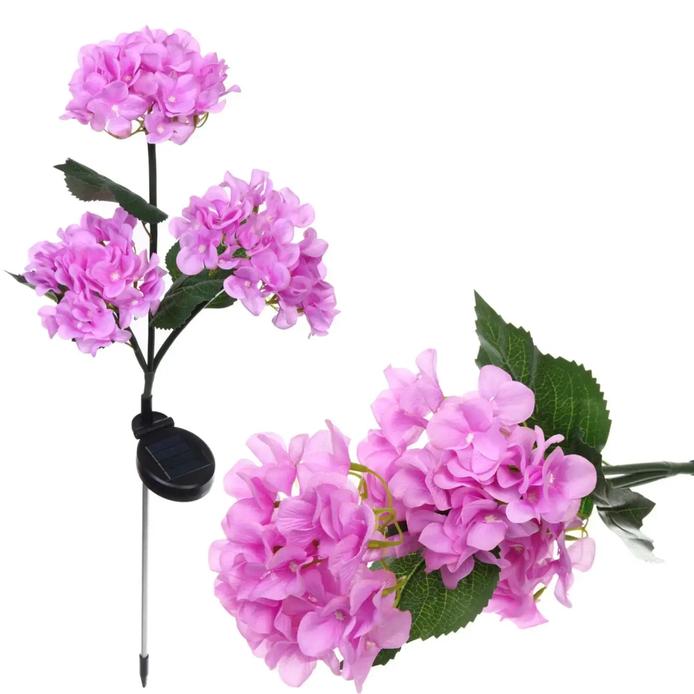 Светильник на солн.батарее (фигура на спице с подсветкой) «Кустовая гортензия» 75 см, Сиреневый (свечение белое)