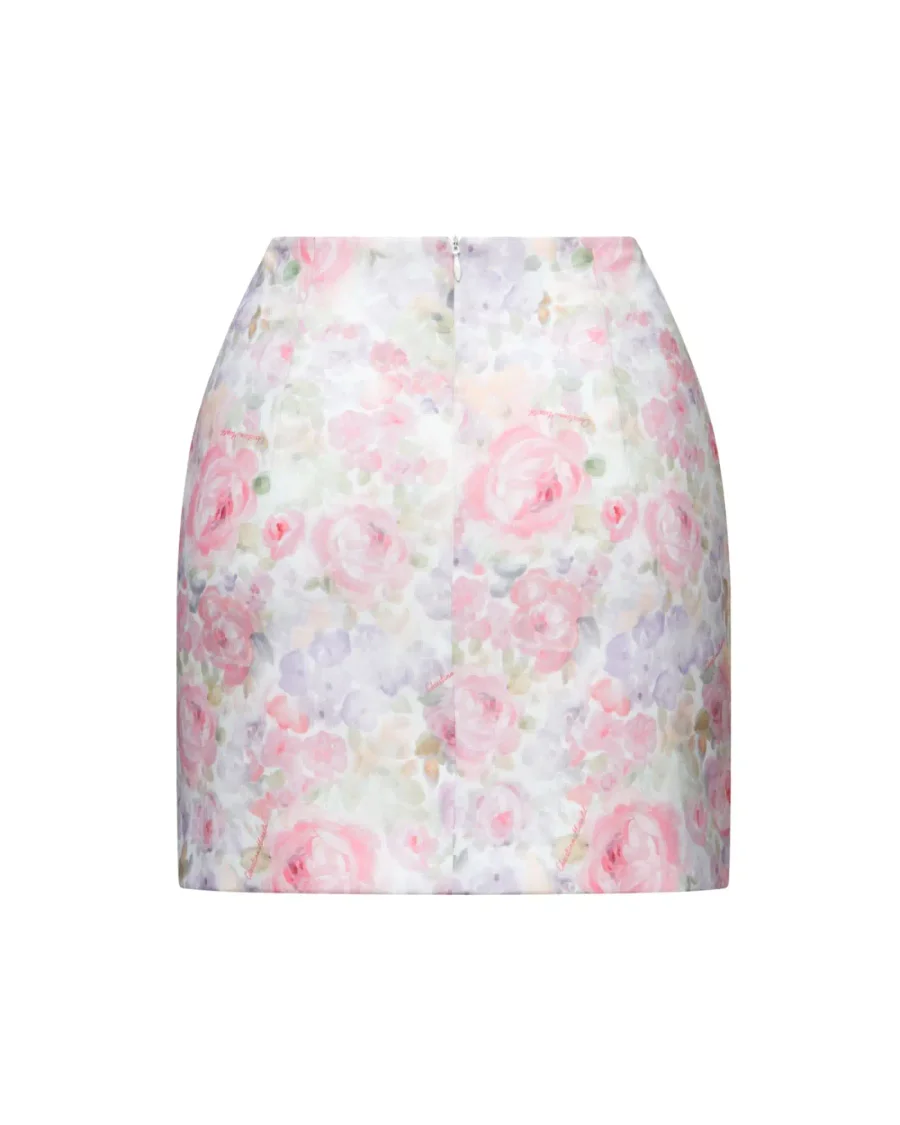 Юбка мини из фирменного цветочного принта, Молочный