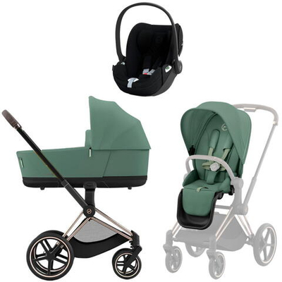 Коляска 3 в 1 Cybex Priam IV Rosegold complete и автокресло Cloud T i-Size Sepia Black Plus Leaf Green