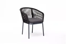 "Марсель" стул плетеный из роупа, каркас алюминий темно-серый (RAL7024) муар, роуп темно-серый круглый, ткань темно-серая 027