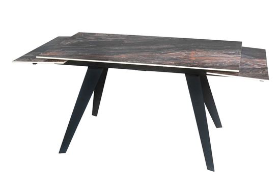 Стол "РЕЙН" 140-220, керамика Venice Grey глянцевый, опоры черный муар