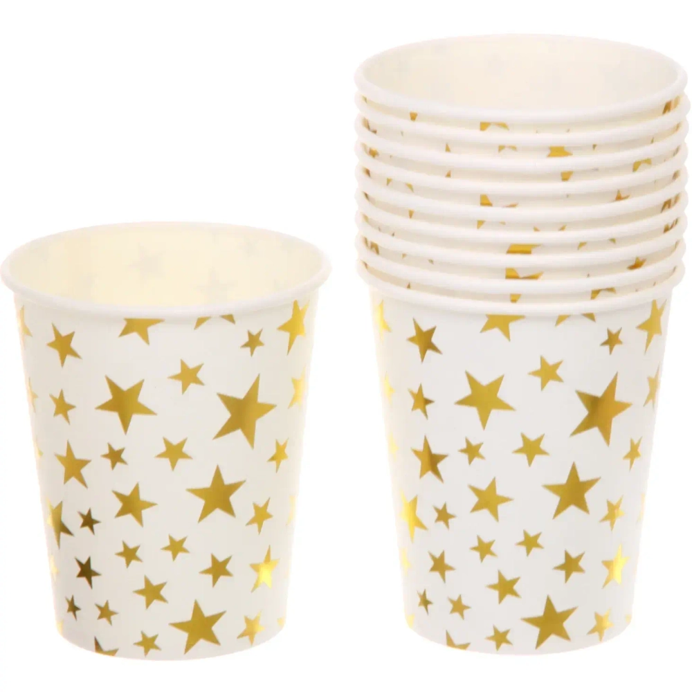 Стакан бумажный 0,2л в наборе 10 шт «Звездное синяие», золото